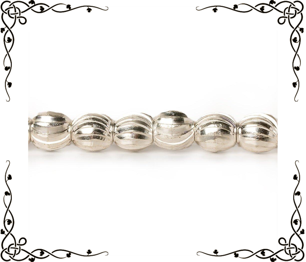 6mm Sterling Silver Plated Brass Curved Groove Rounds — 8 inch, 37 beads