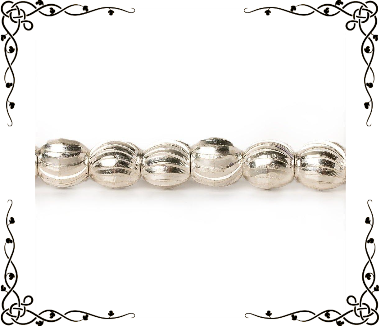 6mm Sterling Silver Plated Brass Curved Groove Rounds — 8 inch, 37 beads