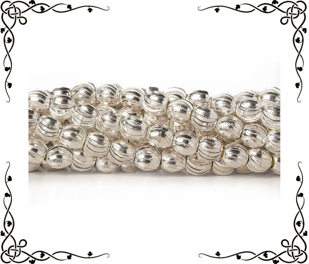 6mm Sterling Silver Plated Brass Curved Groove Rounds — 8 inch, 37 beads