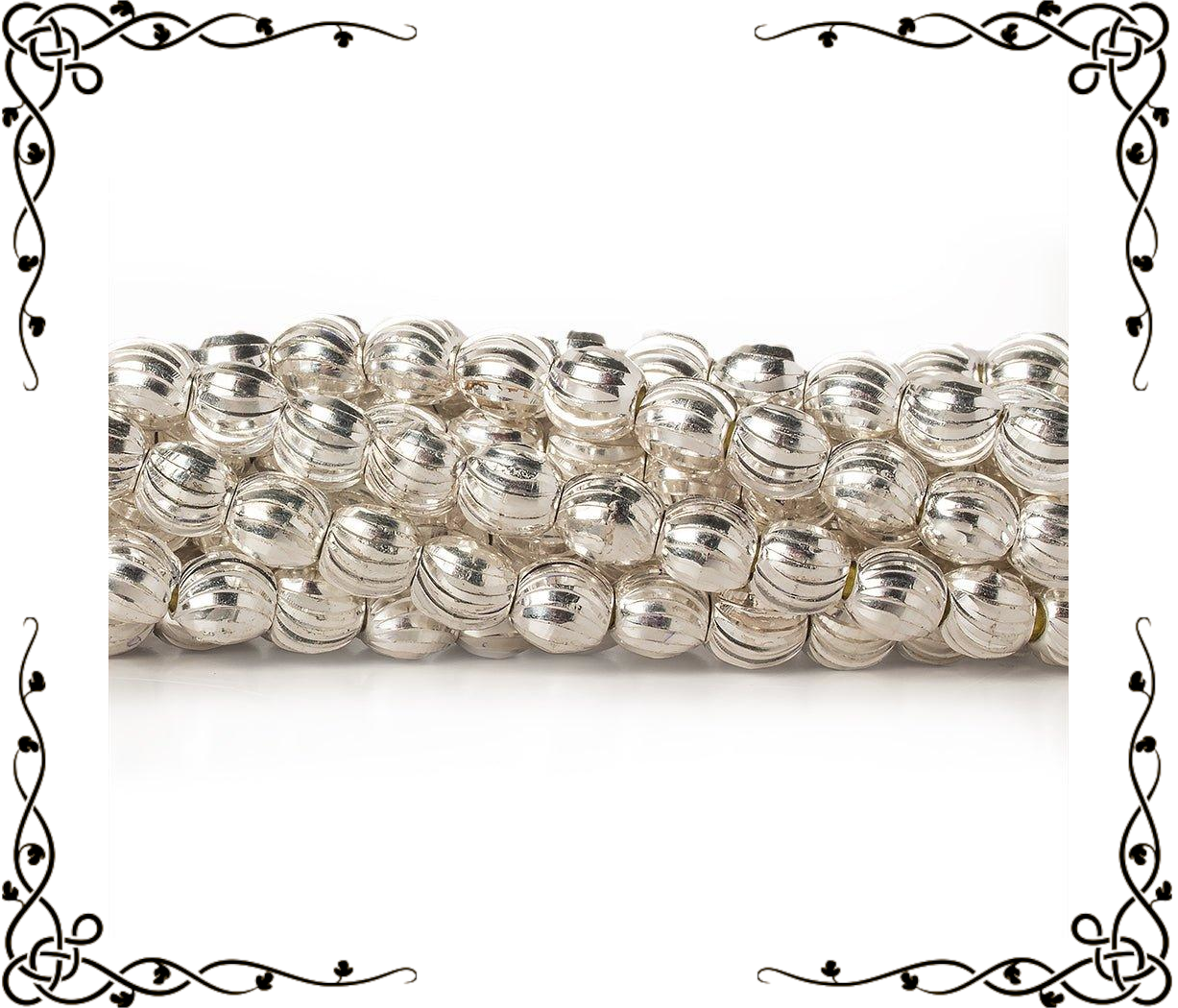 6mm Sterling Silver Plated Brass Curved Groove Rounds — 8 inch, 37 beads