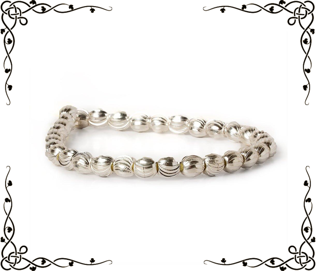 6mm Sterling Silver Plated Brass Curved Groove Rounds — 8 inch, 37 beads