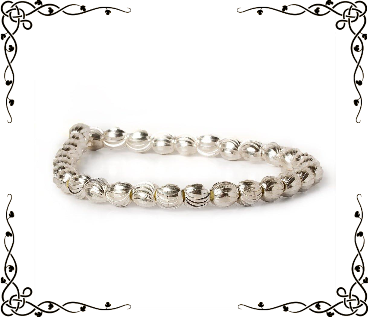 6mm Sterling Silver Plated Brass Curved Groove Rounds — 8 inch, 37 beads