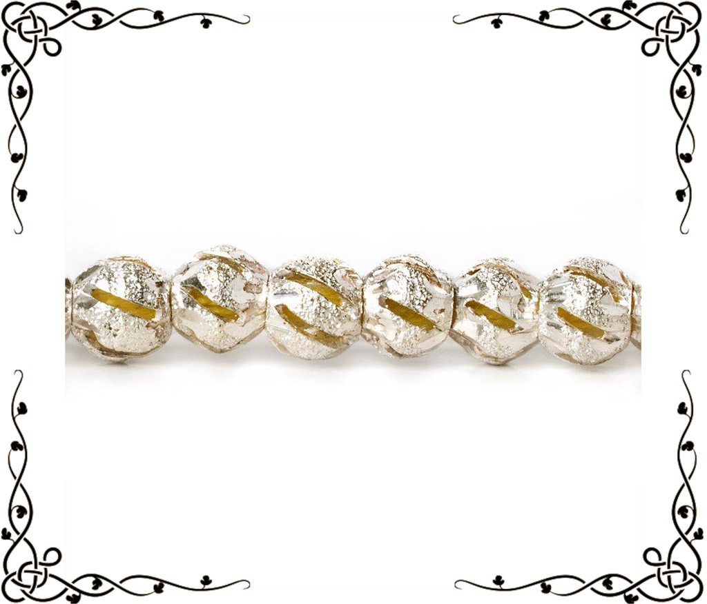 6mm Sterling Silver Plated Brass Diagonal Stripe Stardust Rounds — 8 inch, 37 beads