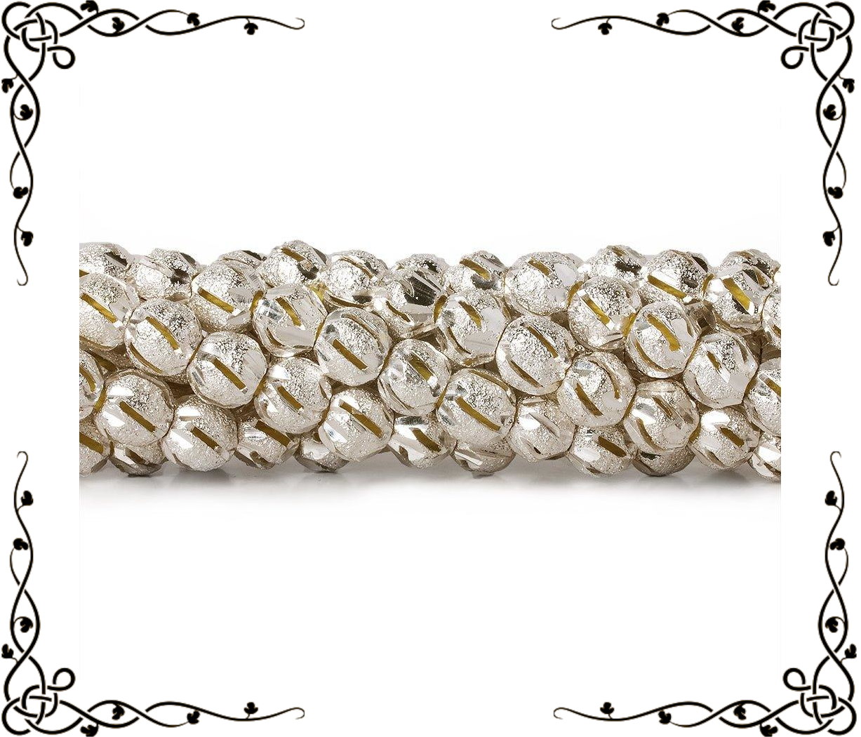 6mm Sterling Silver Plated Brass Diagonal Stripe Stardust Rounds — 8 inch, 37 beads