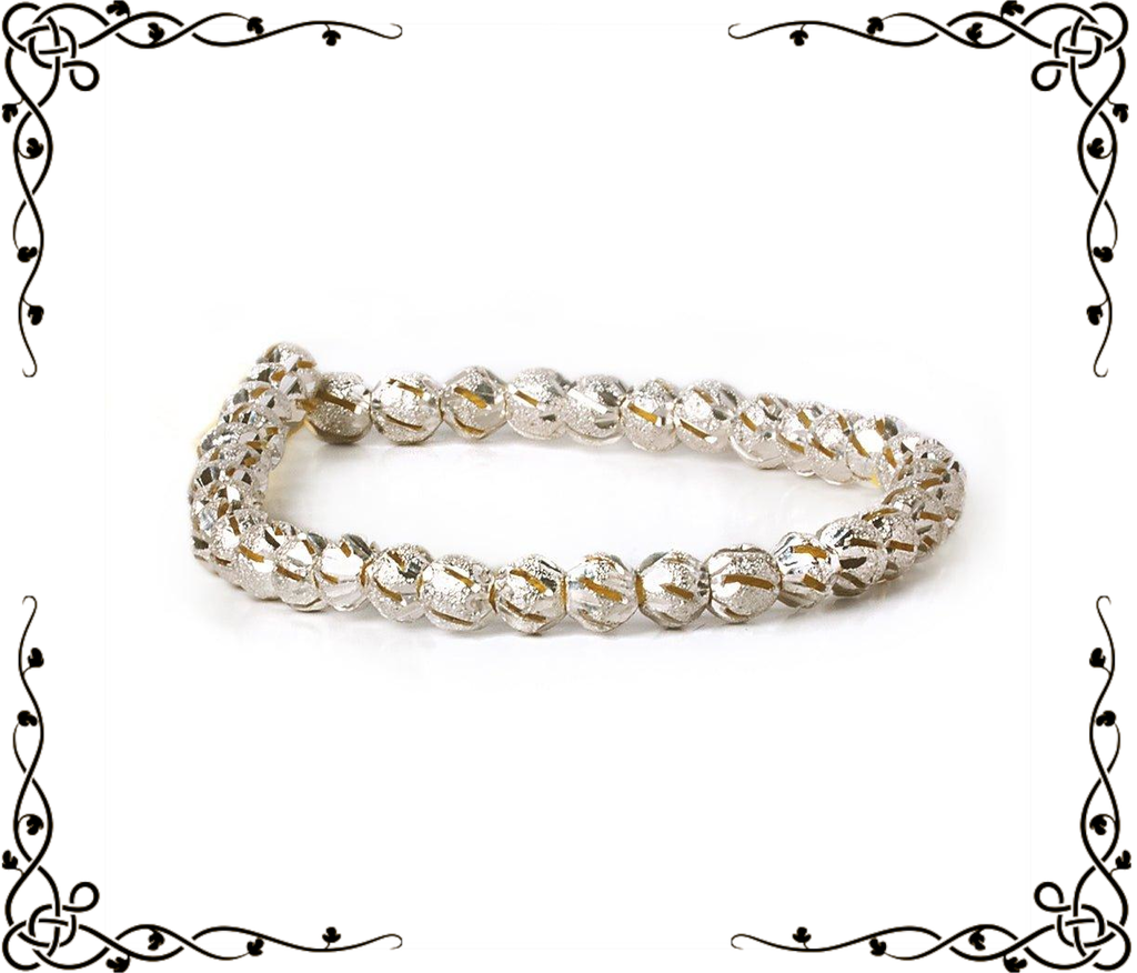 6mm Sterling Silver Plated Brass Diagonal Stripe Stardust Rounds — 8 inch, 37 beads