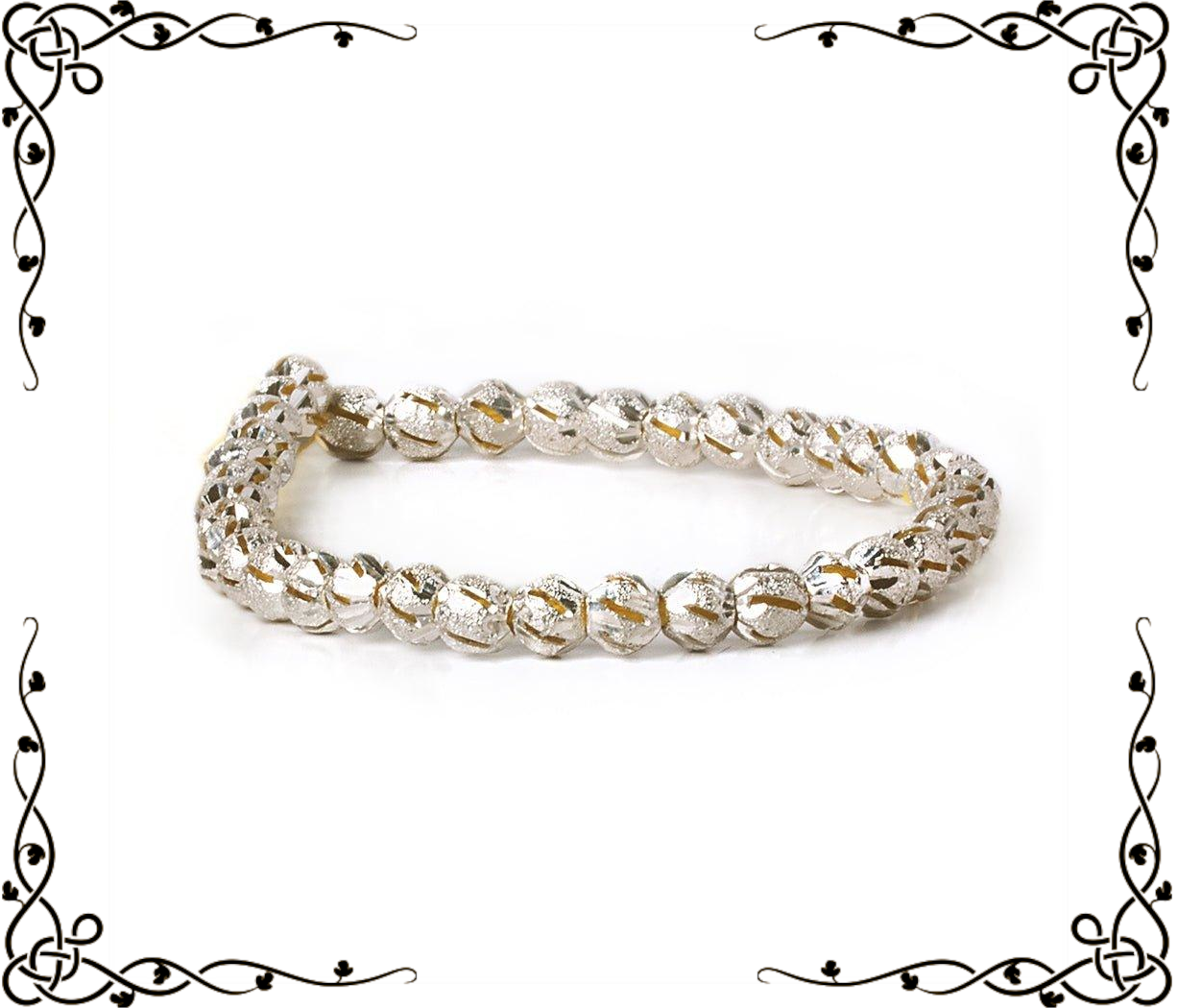 6mm Sterling Silver Plated Brass Diagonal Stripe Stardust Rounds — 8 inch, 37 beads