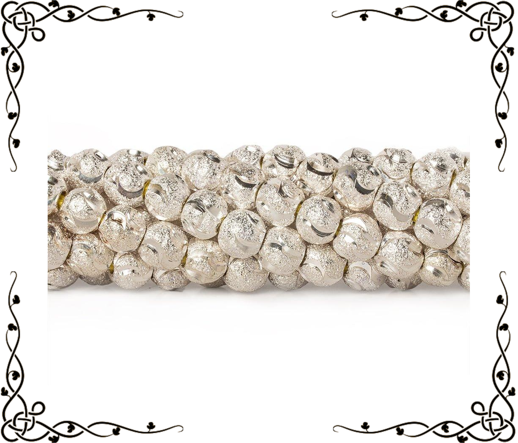 6mm Sterling Silver Plated Brass Half Moon Stardust Rounds — 8 inch, 37 beads