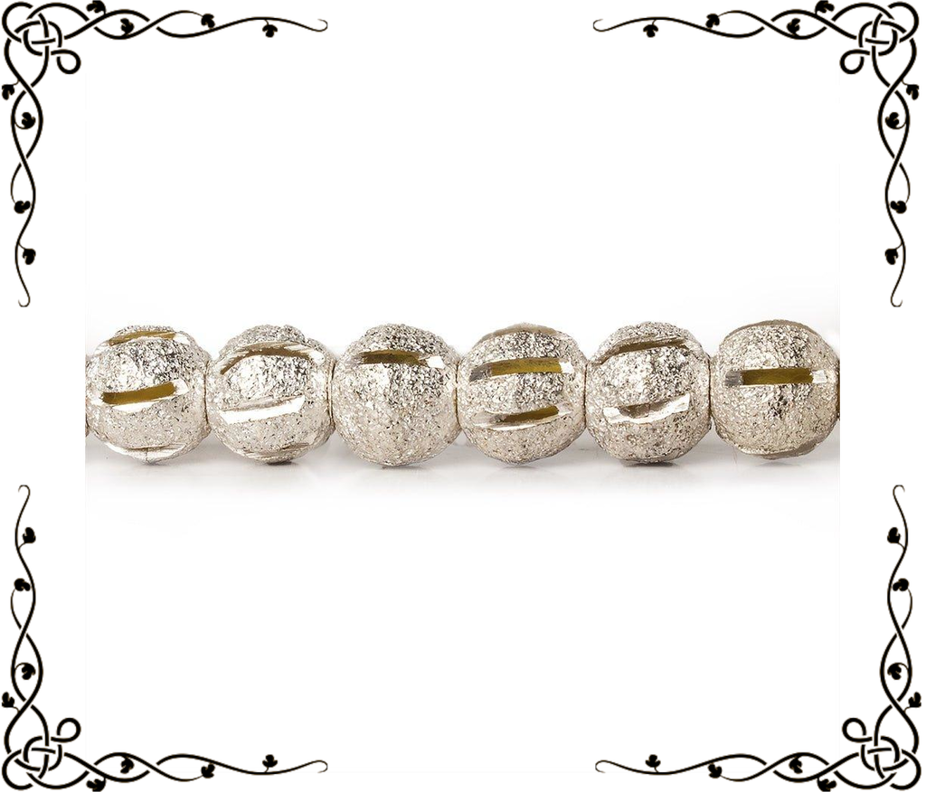 6mm Sterling Silver Plated Brass Stripe Stardust Rounds — 8 inch, 37 beads