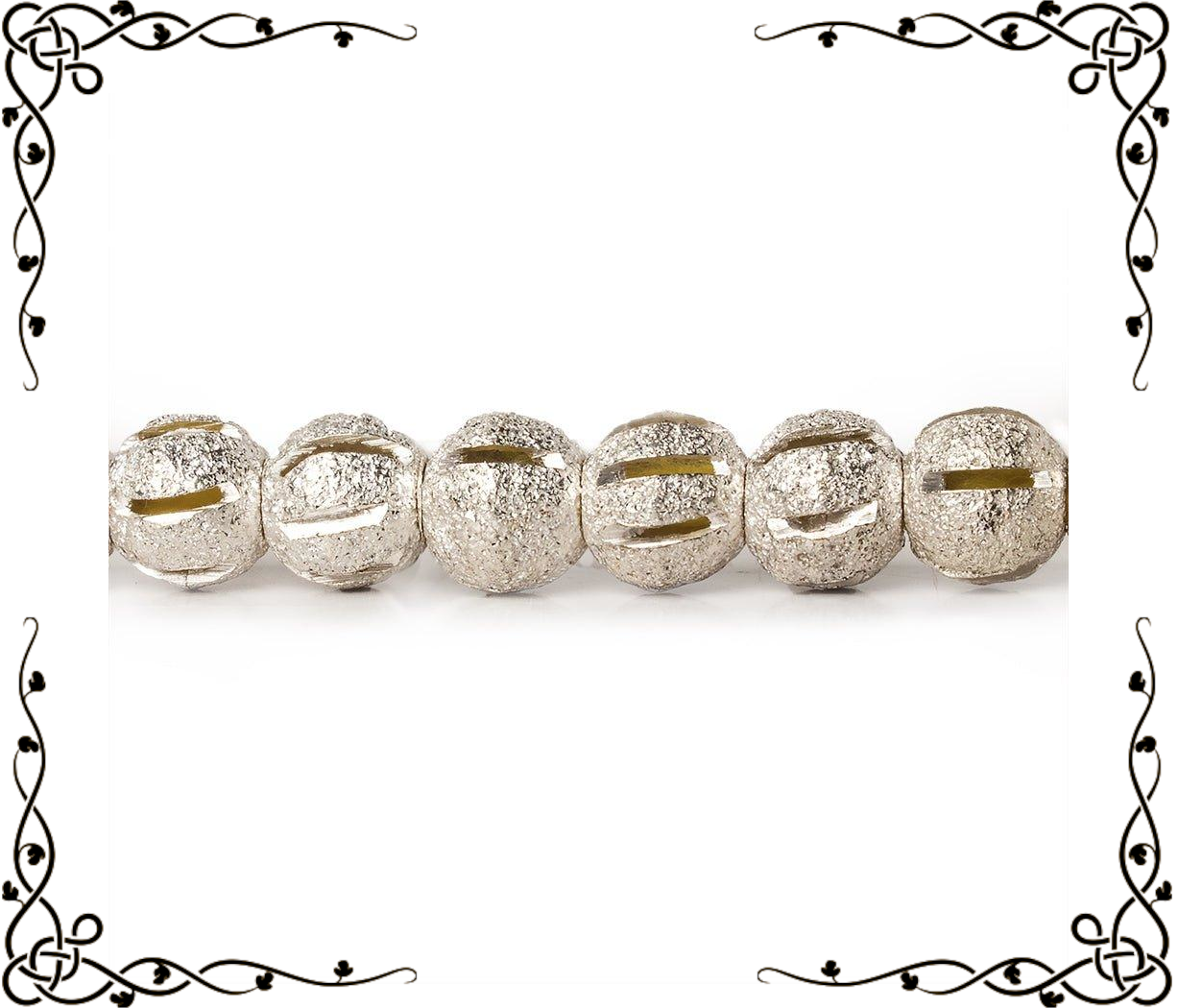 6mm Sterling Silver Plated Brass Stripe Stardust Rounds — 8 inch, 37 beads