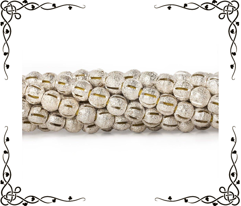 6mm Sterling Silver Plated Brass Stripe Stardust Rounds — 8 inch, 37 beads