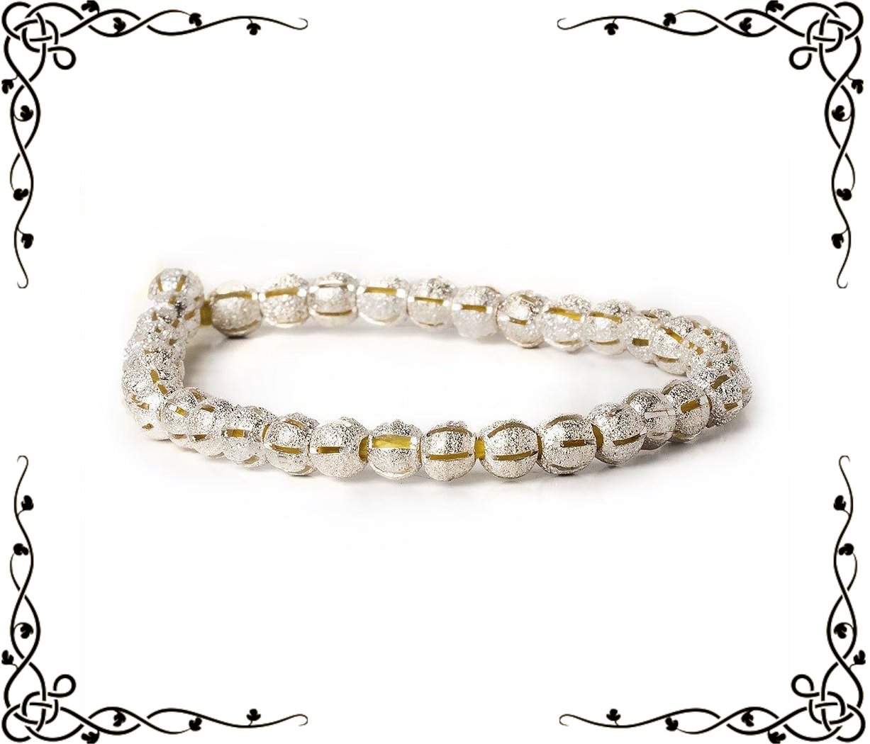 6mm Sterling Silver Plated Brass Stripe Stardust Rounds — 8 inch, 37 beads