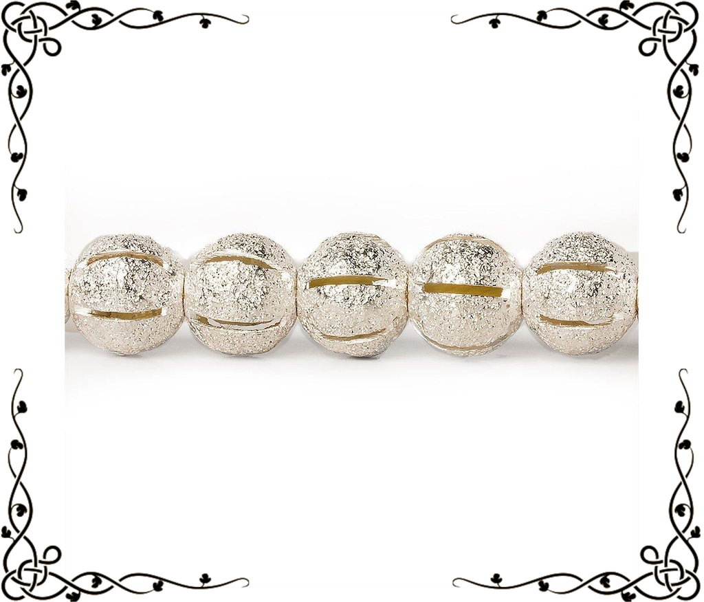 8mm Sterling Silver Plated Brass Stripe Stardust Rounds — 8 inch, 27 beads