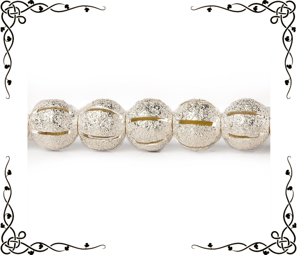 8mm Sterling Silver Plated Brass Stripe Stardust Rounds — 8 inch, 27 beads