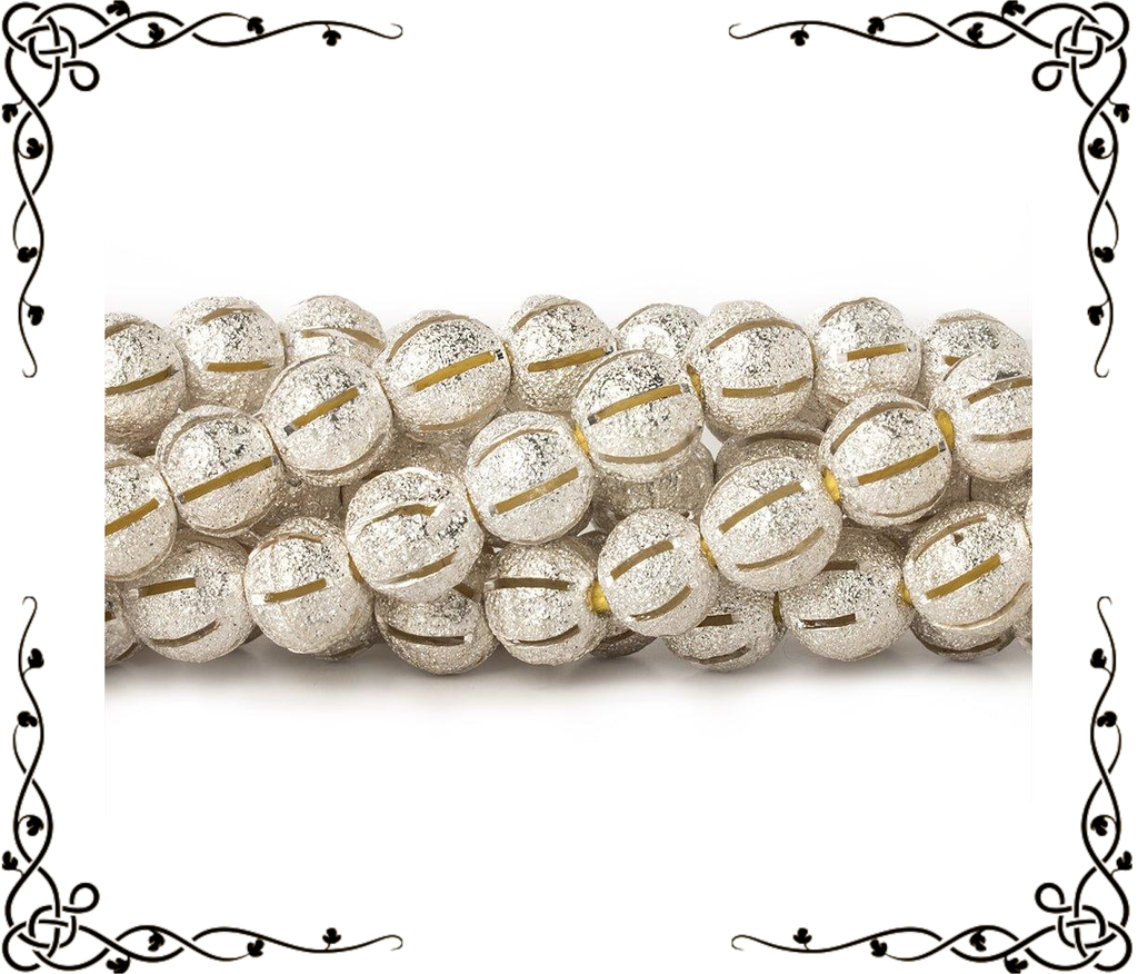 8mm Sterling Silver Plated Brass Stripe Stardust Rounds — 8 inch, 27 beads