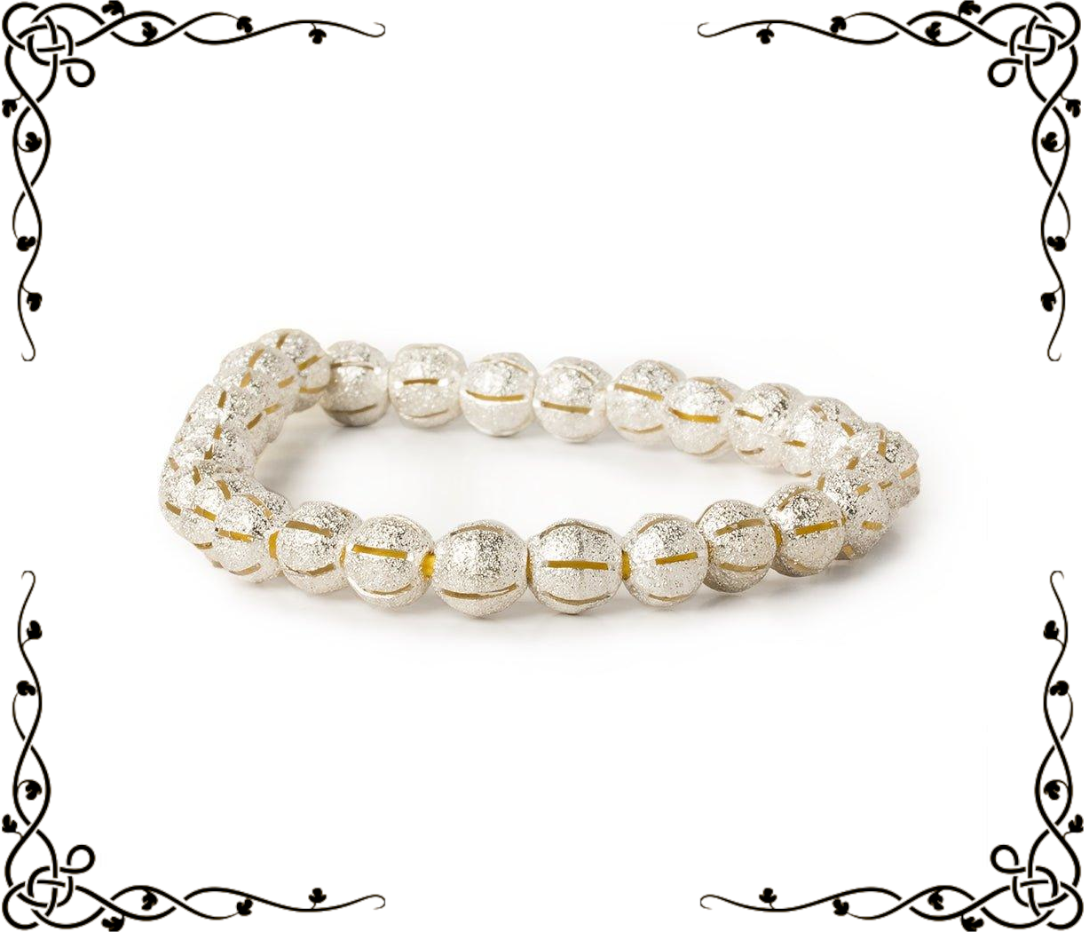 8mm Sterling Silver Plated Brass Stripe Stardust Rounds — 8 inch, 27 beads