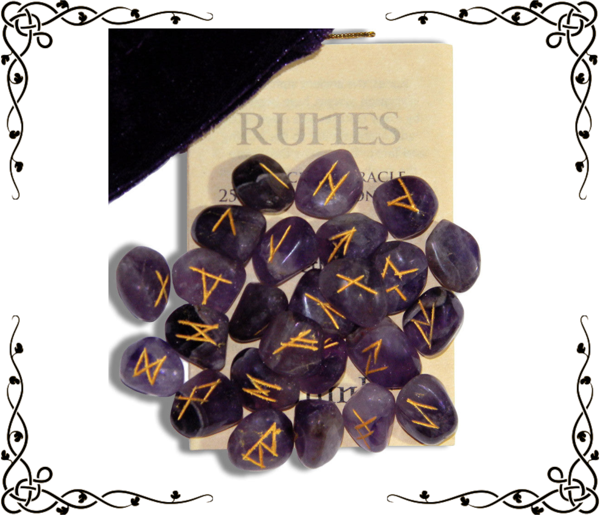 Amethyst Gemstone Runes — 25-Piece Set | Elder Futhark + Blank