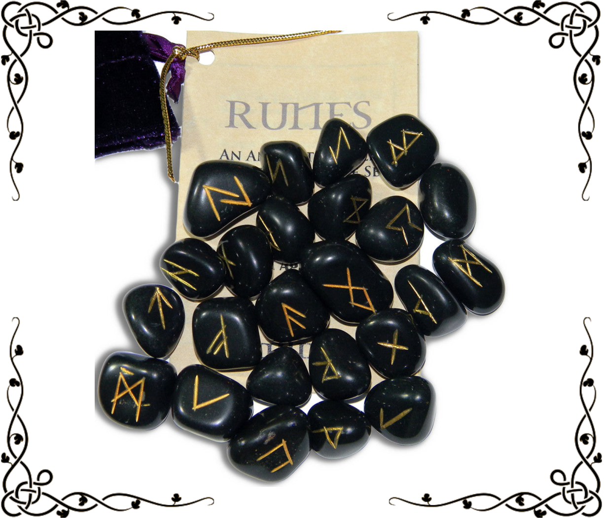 Black Agate Gemstone Runes — 25-Piece Set | Elder Futhark + Blank