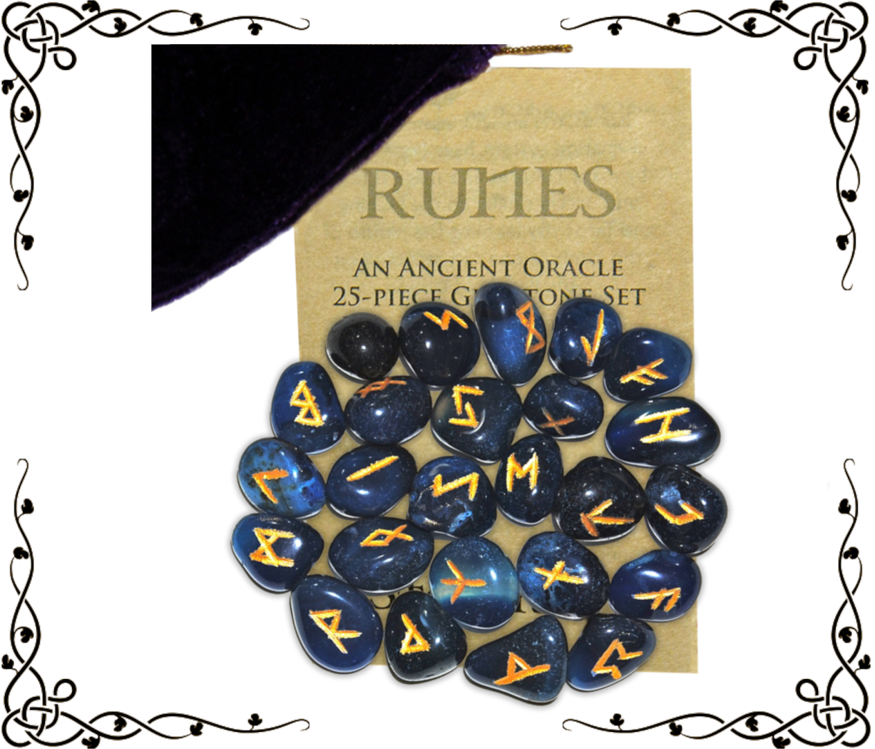 Blue Onyx Gemstone Runes — 25-Piece Set | Elder Futhark + Blank