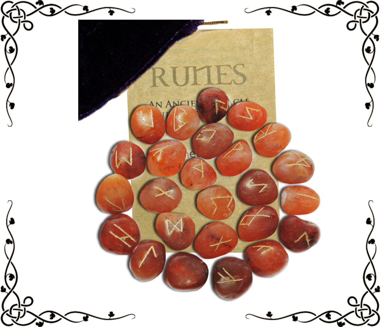 Carnelian Gemstone Runes — 25-Piece Set | Elder Futhark + Blank