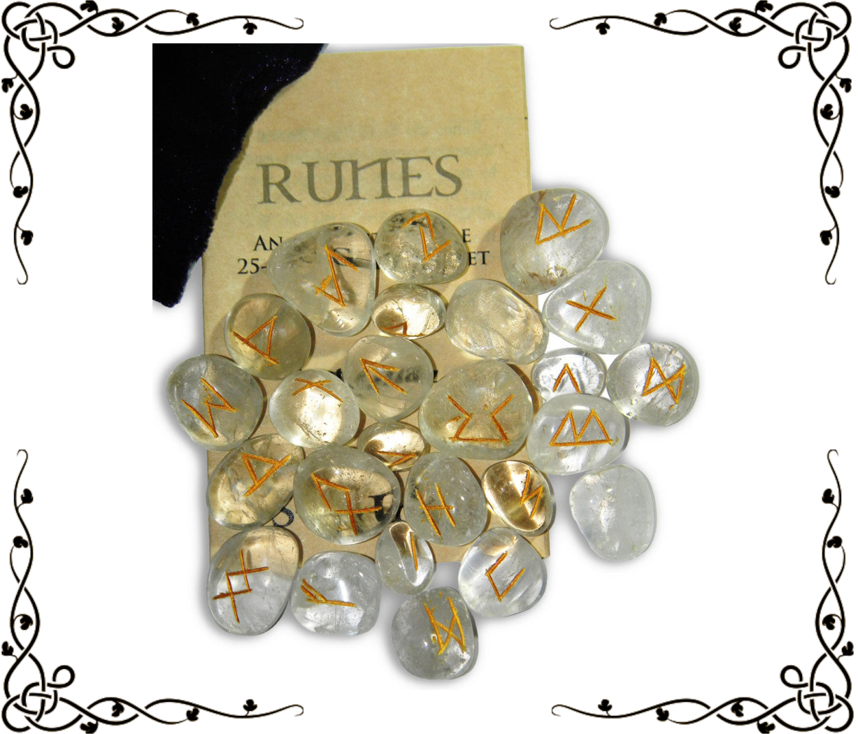 Crystal Quartz Gemstone Runes — 25-Piece Set | Elder Futhark + Blank