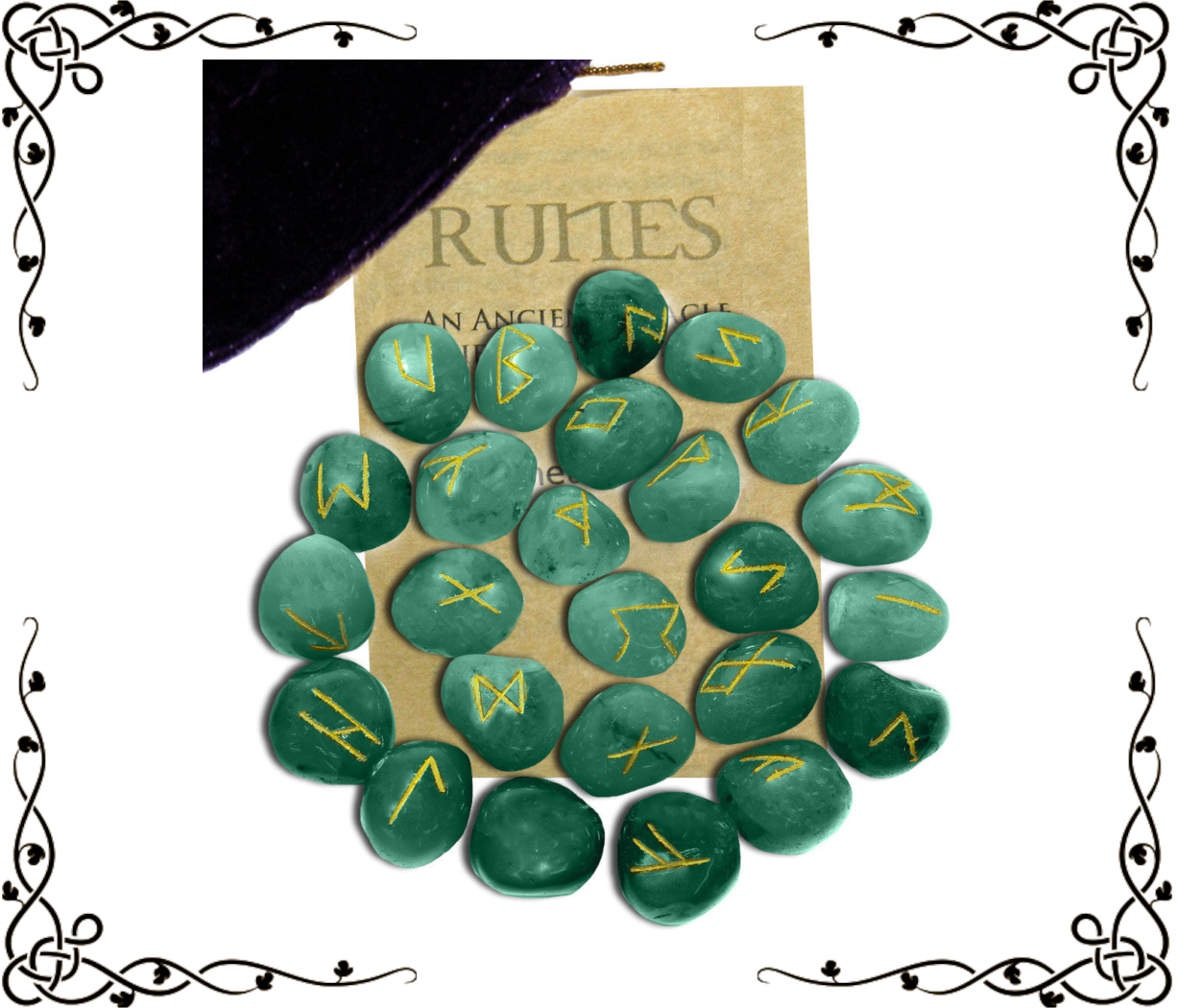 Green Aventurine Gemstone Runes — 25-Piece Set | Elder Futhark + Blank