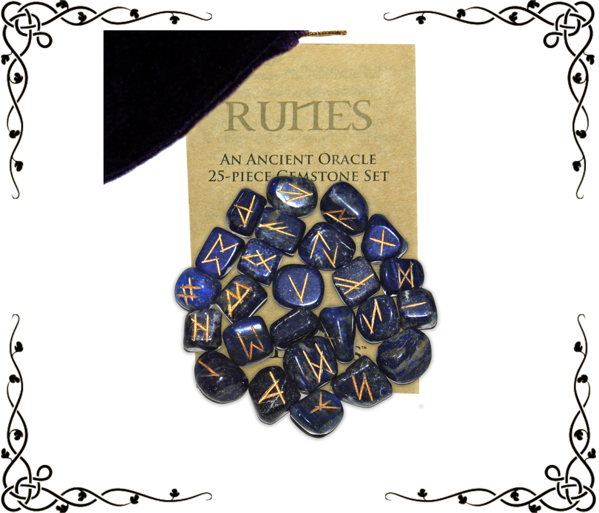 Lapis Lazuli Gemstone Runes — 25-Piece Set | Elder Futhark + Blank