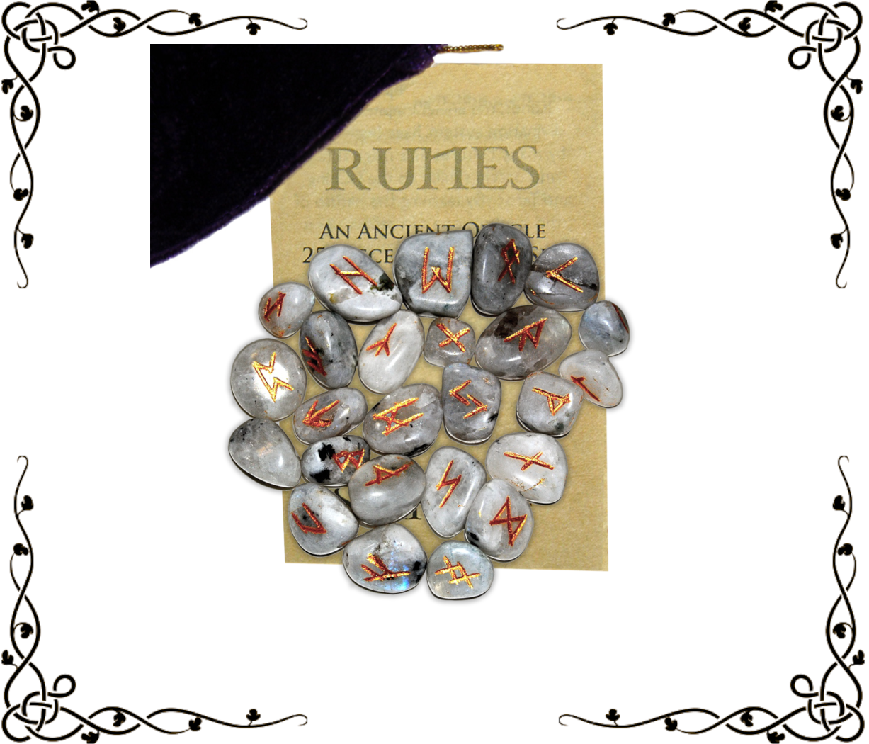Rainbow Moonstone Gemstone Runes — 25-Piece Set | Elder Futhark + Blank