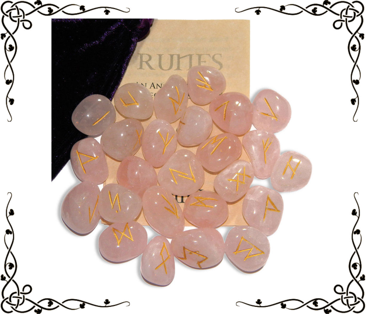 Rose Quartz Gemstone Runes — 25-Piece Set | Elder Futhark + Blank