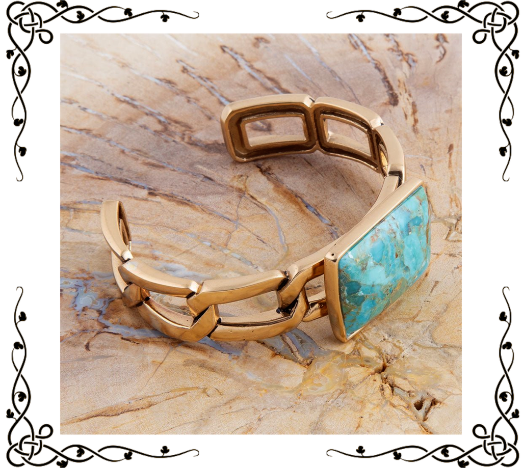 Athena Blue Turquoise Golden Cuff Bracelet | Barse Jewelry