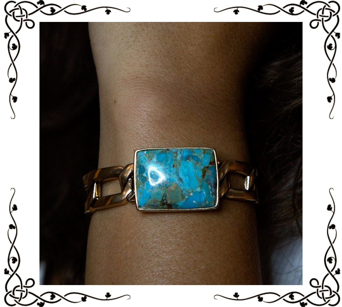 Athena Blue Turquoise Golden Cuff Bracelet | Barse Jewelry