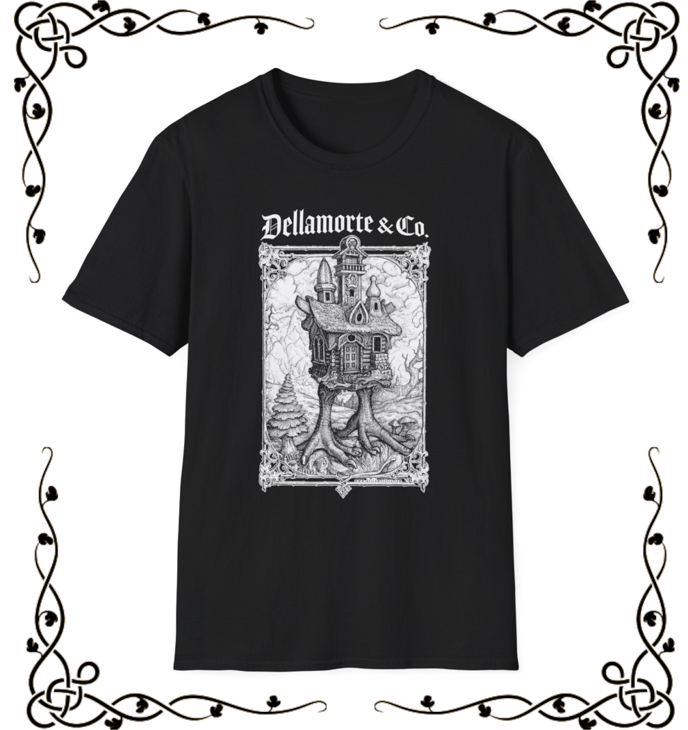 Baba Yaga's Hut Shirt | Slavic Folklore Witch House Tee by Dellamorte Art | Chicken-Leg Hut T-Shirt | Dark Fairytale Gothic Apparel