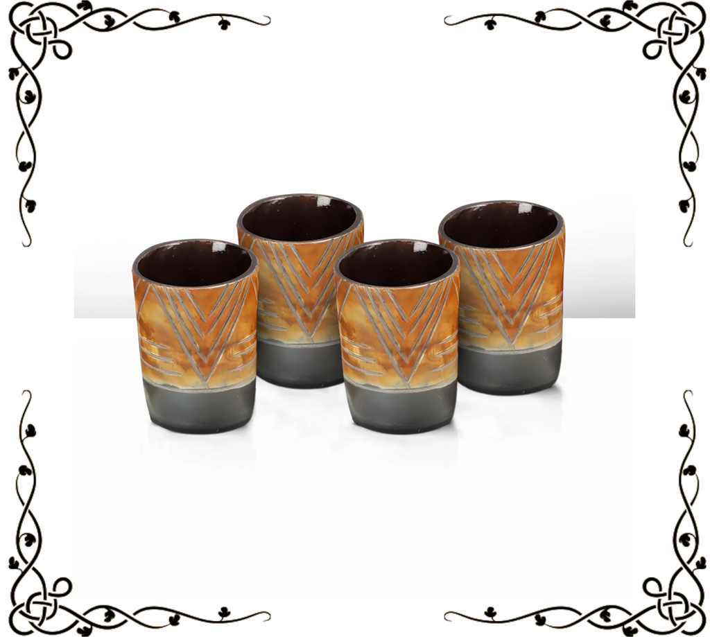 Buffalo Horn Shot Cups — Handcrafted Chevron Pattern | Sets of 4, 8 & 12