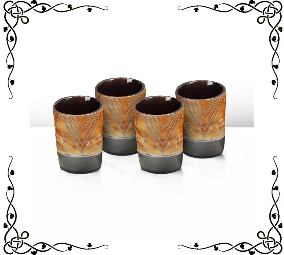 Buffalo Horn Shot Cups — Handcrafted Chevron Pattern | Sets of 4, 8 & 12