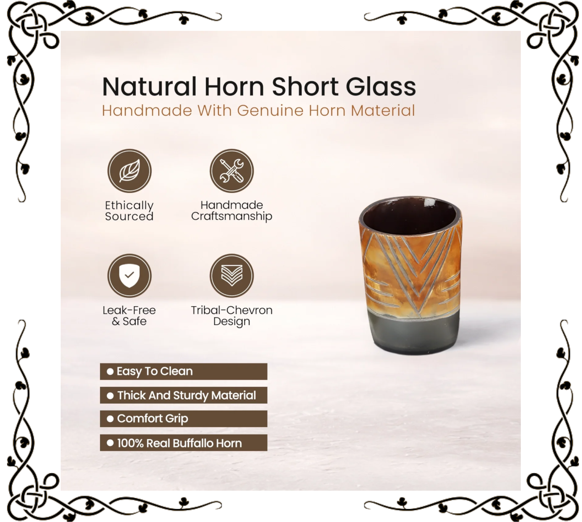 Buffalo Horn Shot Cups — Handcrafted Chevron Pattern | Sets of 4, 8 & 12