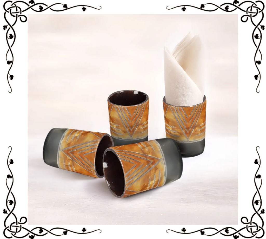 Buffalo Horn Shot Cups — Handcrafted Chevron Pattern | Sets of 4, 8 & 12