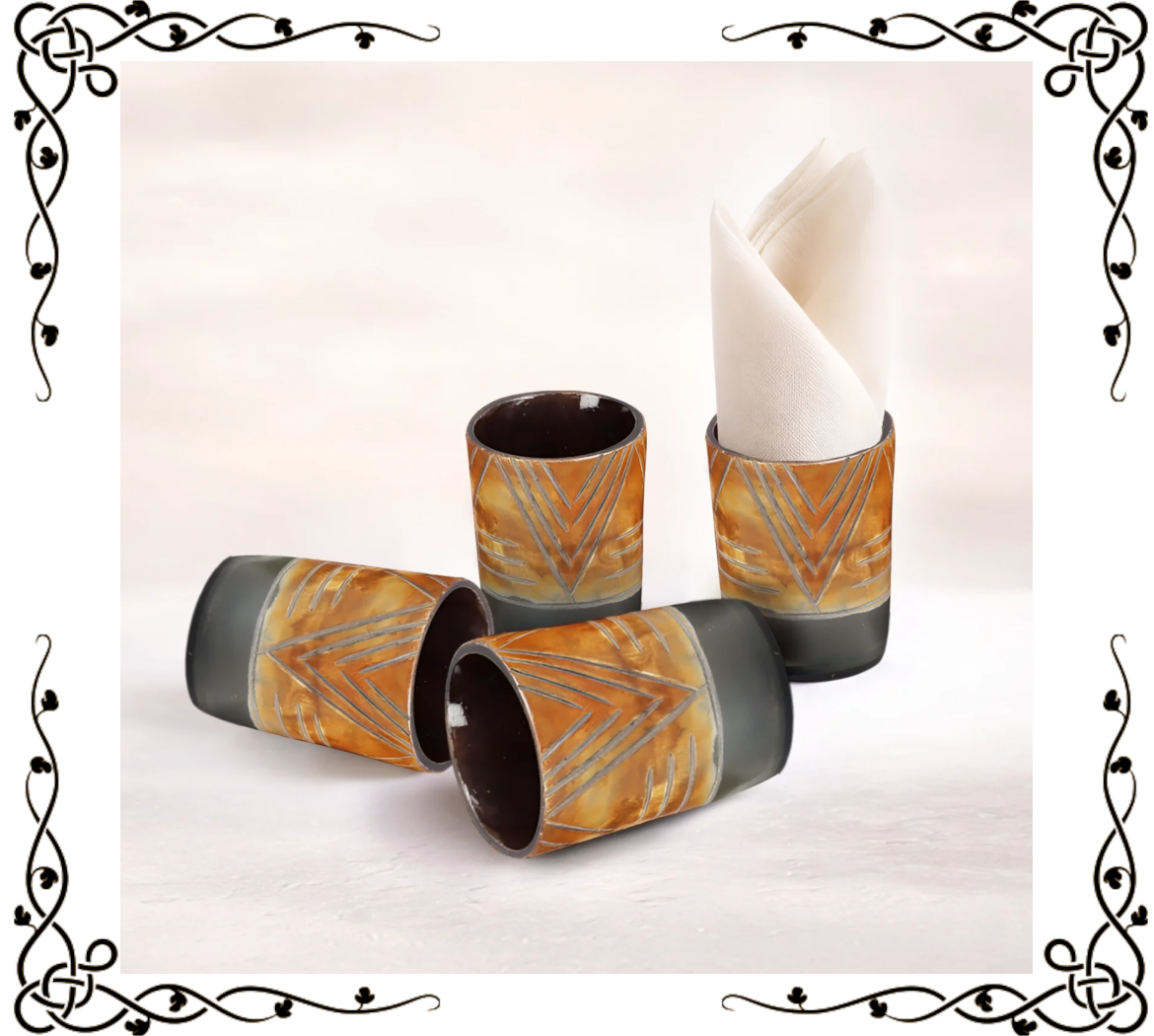 Buffalo Horn Shot Cups — Handcrafted Chevron Pattern | Sets of 4, 8 & 12