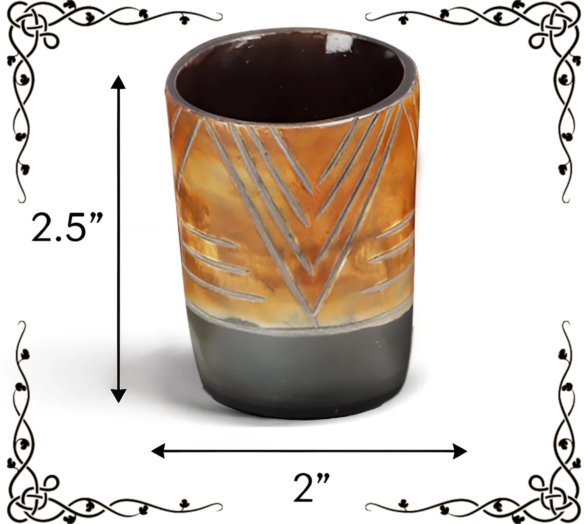 Buffalo Horn Shot Cups — Handcrafted Chevron Pattern | Sets of 4, 8 & 12
