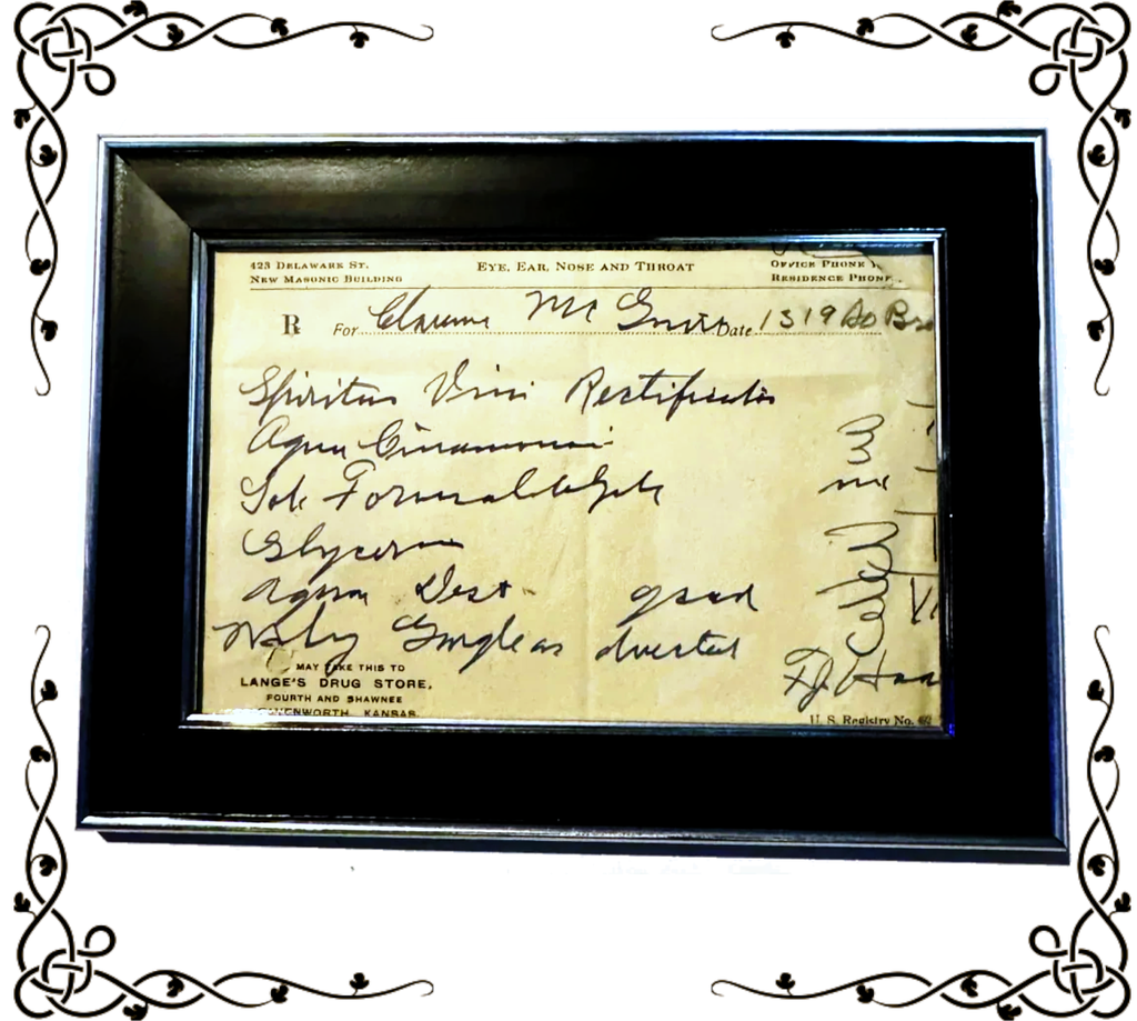 Framed Early 20th Century Formaldehyde Prescription — Lange's Drug Store