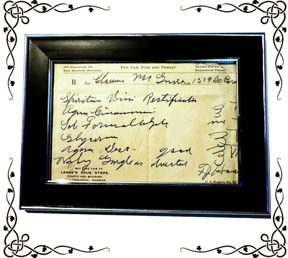 Framed Early 20th Century Formaldehyde Prescription — Lange's Drug Store