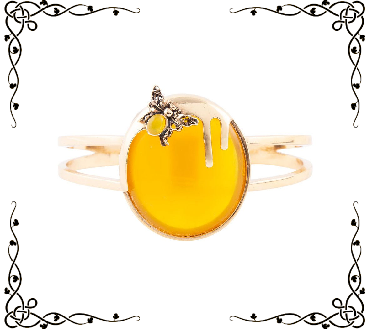 Honey Bee Yellow Agate Golden Cuff Bracelet | Barse Jewelry