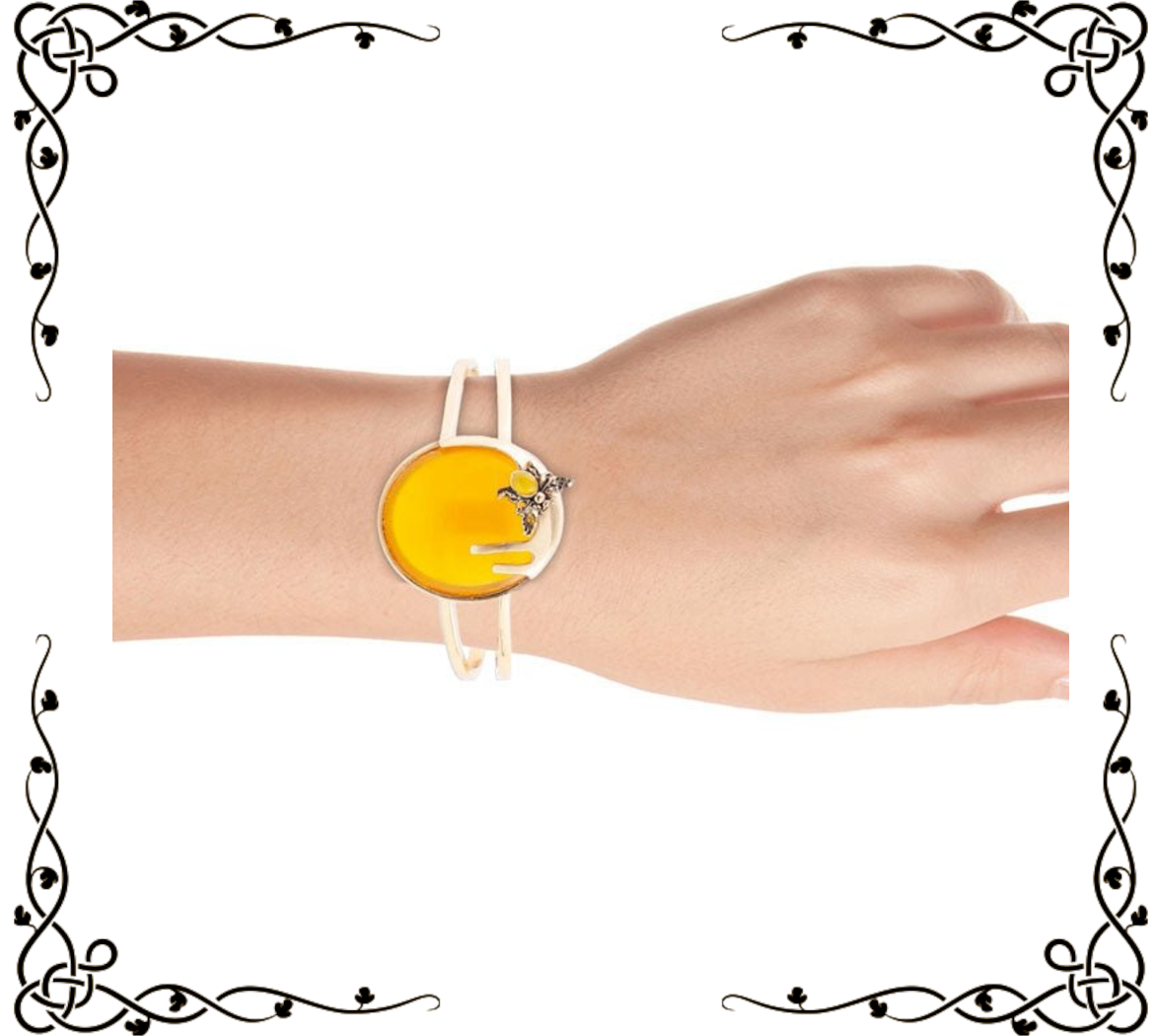 Honey Bee Yellow Agate Golden Cuff Bracelet | Barse Jewelry