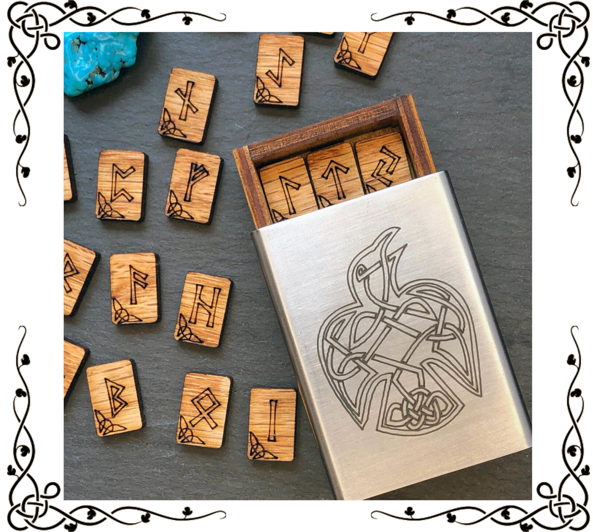 Celtic Raven Matchbox Runes Set