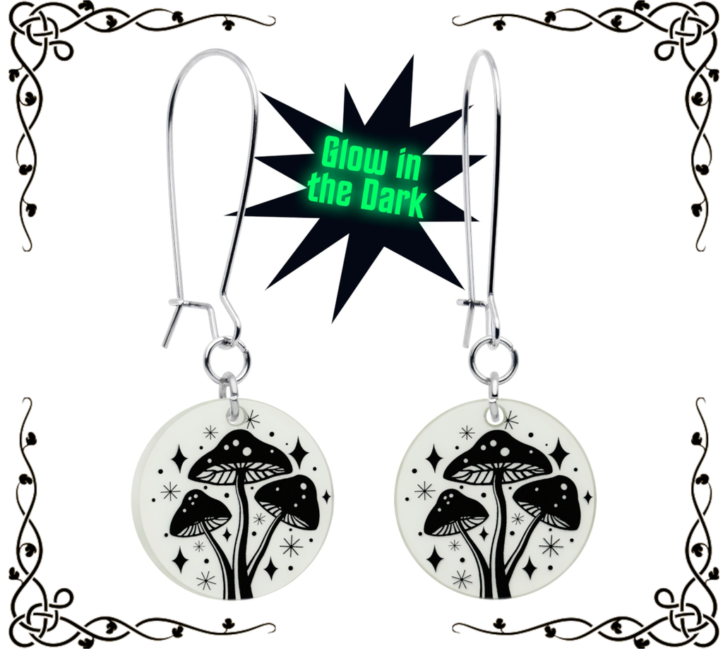 Glow in the Dark Mystic Mushroom Dangle Earrings — Onyx O ☠ for Body Candy