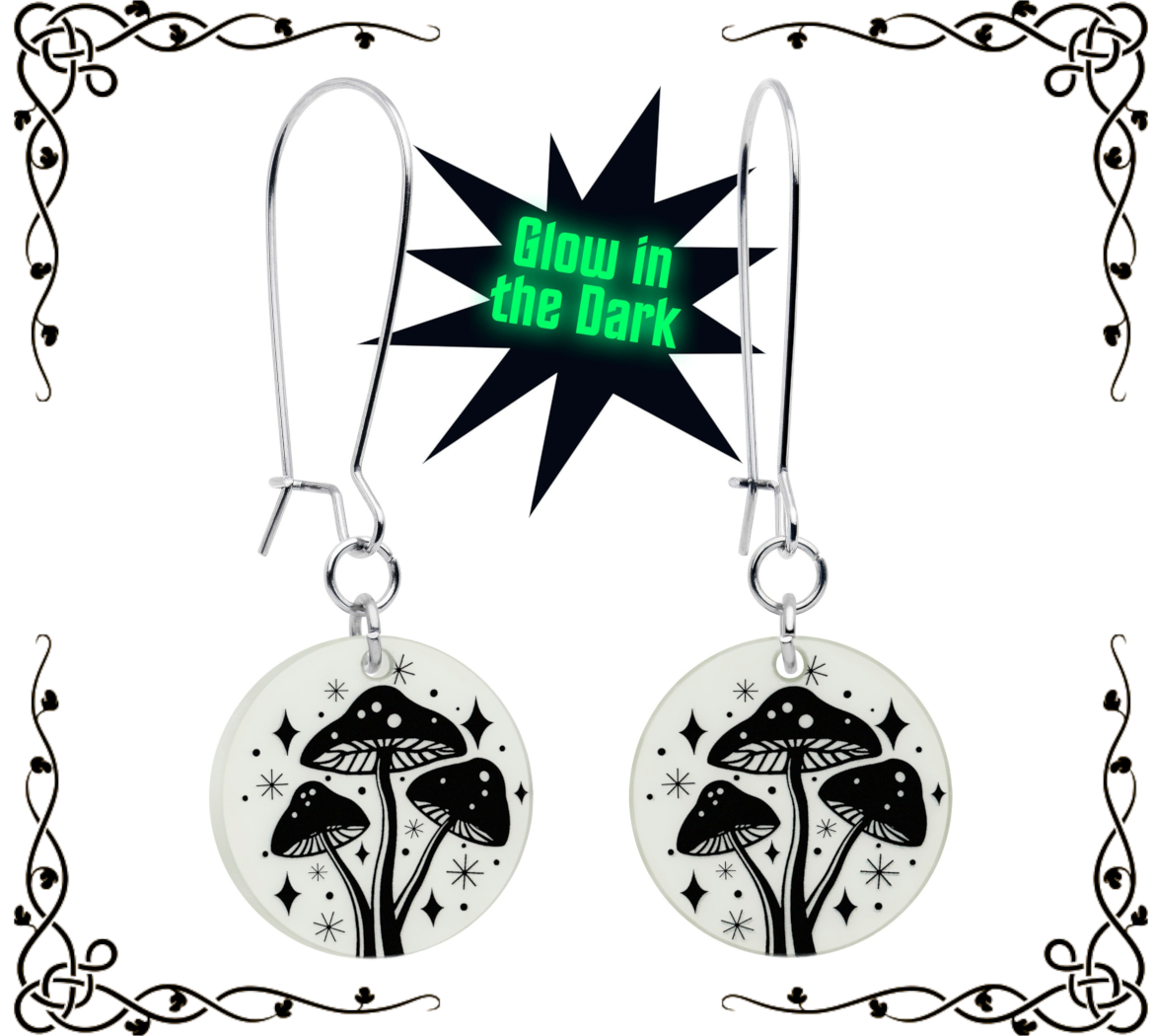 Glow in the Dark Mystic Mushroom Dangle Earrings — Onyx O ☠ for Body Candy