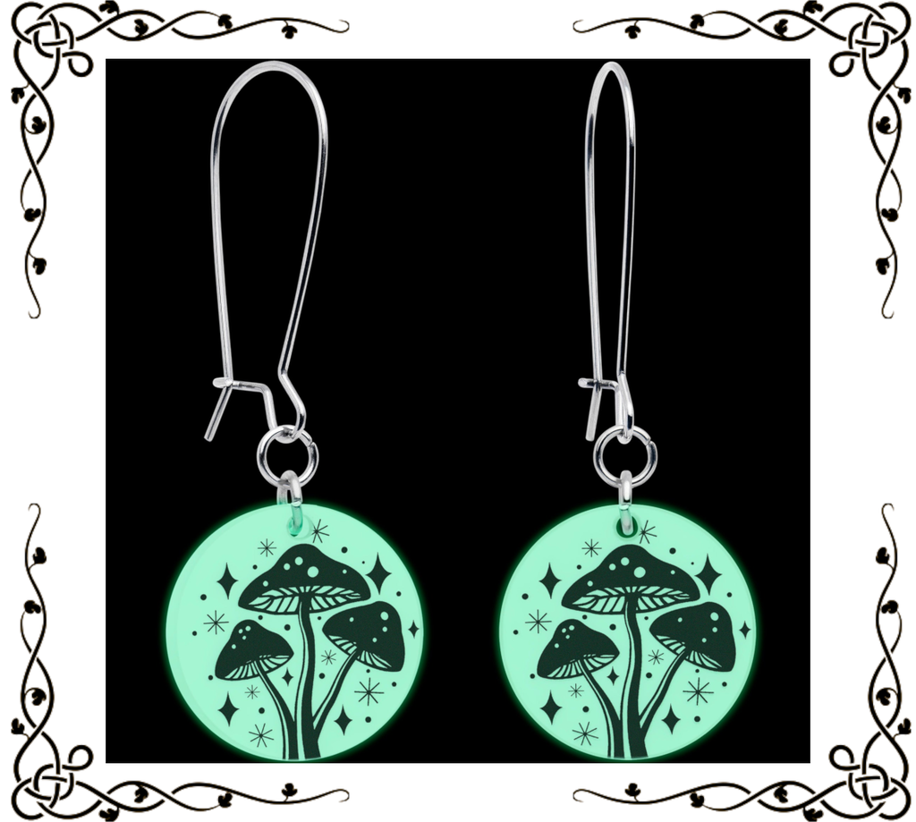Glow in the Dark Mystic Mushroom Dangle Earrings — Onyx O ☠ for Body Candy