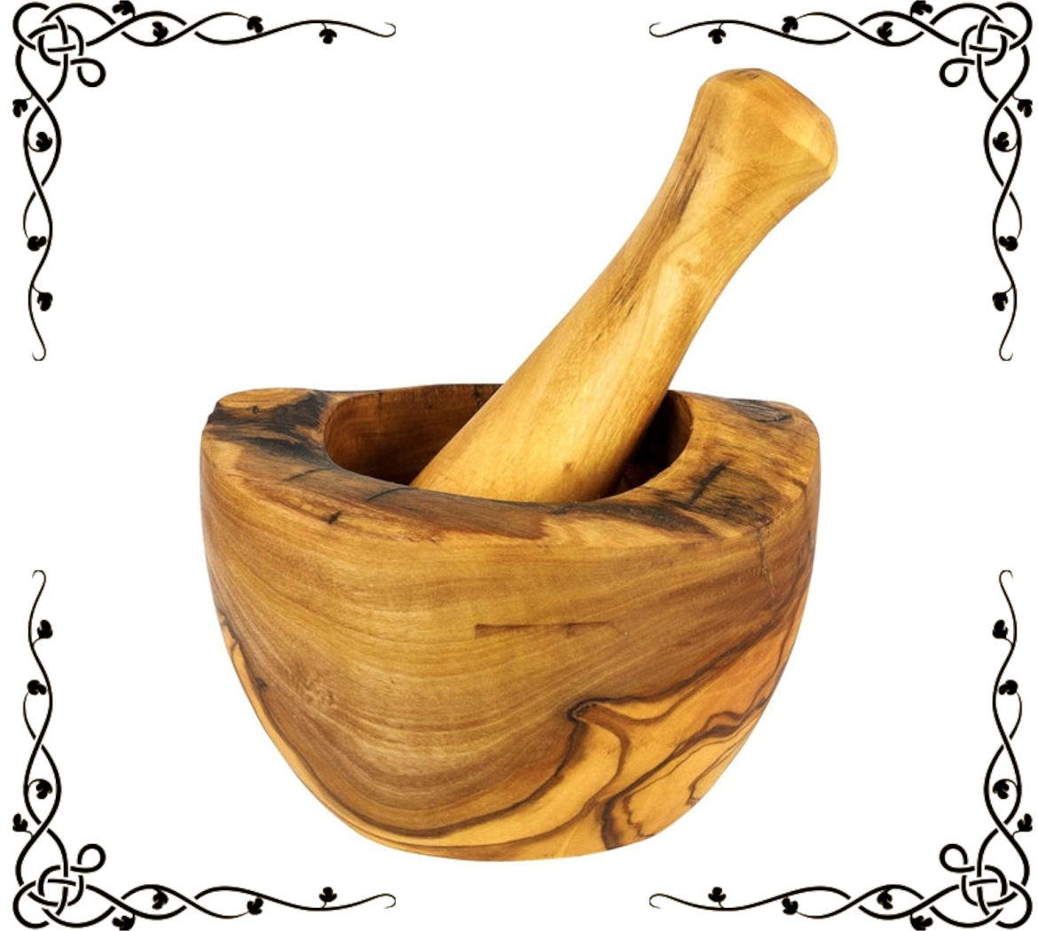 Olive Wood Mortar Pestle Rustic Handmade Kitchen Grinder For Spices