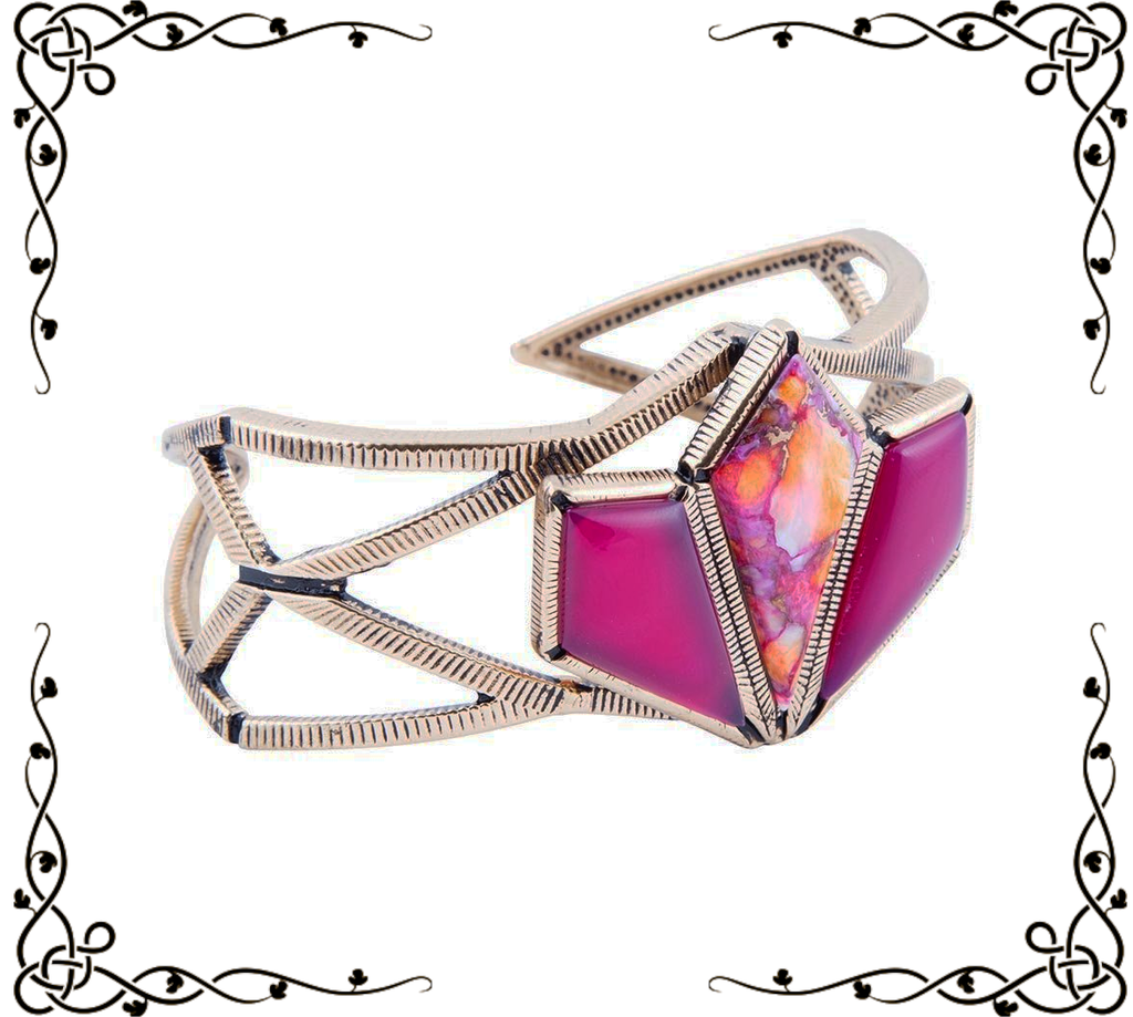 Pink Agate and Coral Matrix Golden Cuff Bracelet | Barse Jewelry