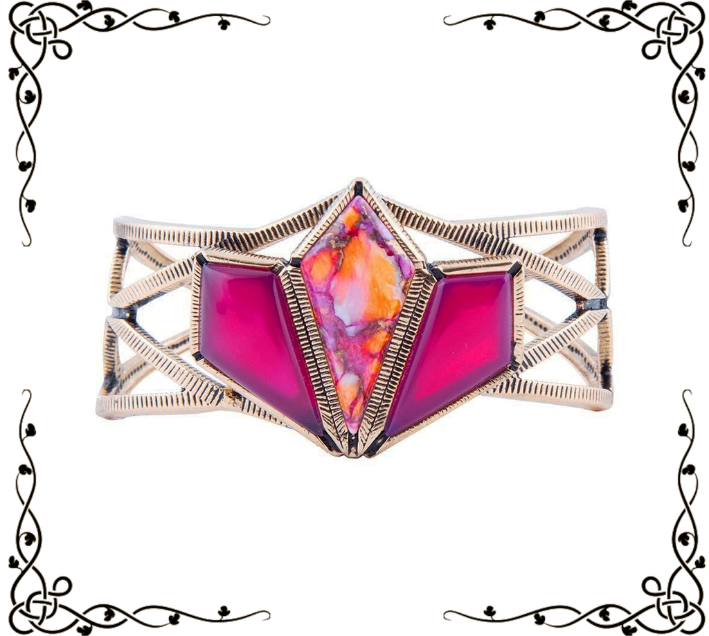 Pink Agate and Coral Matrix Golden Cuff Bracelet | Barse Jewelry