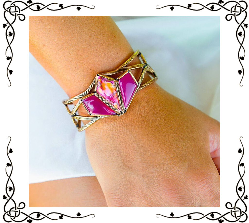 Pink Agate and Coral Matrix Golden Cuff Bracelet | Barse Jewelry