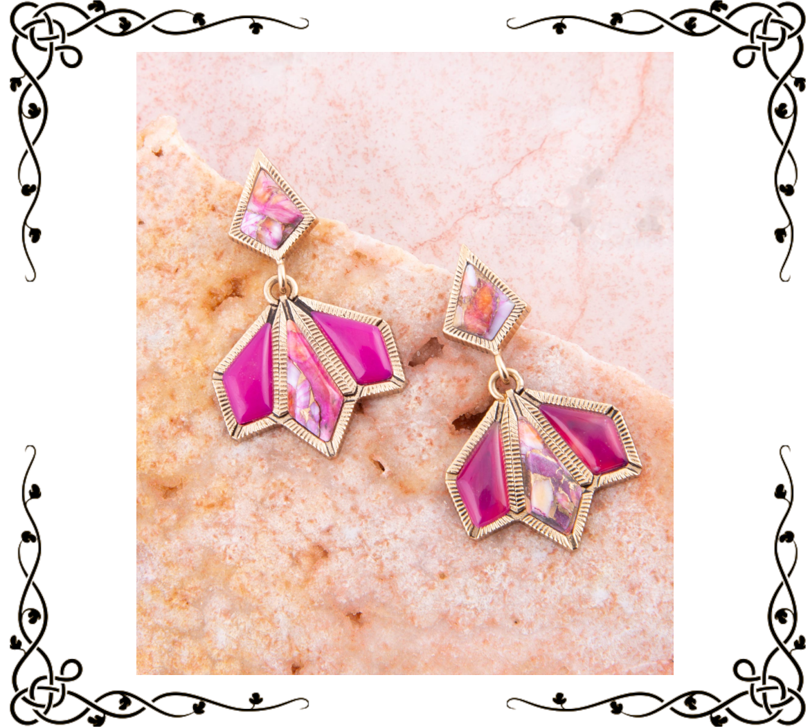 Pink Agate and Shell Matrix Golden Statement Earrings | Barse Jewelry